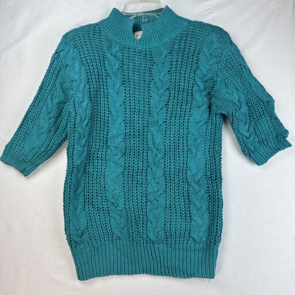 Casual Corner‎ Womens Turquoise Fisherman Chunky Cable Knit Sweater Small